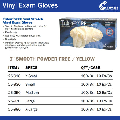 Trilon 2000® PF with MC3® Stretch Vinyl Exam Glove, Extra Large, Ivory