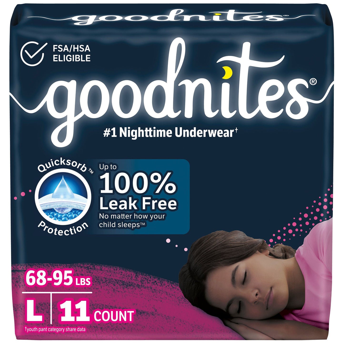 GoodNites® Night Time Underwear, Large for Girls weighing 68 – 95 lbs.