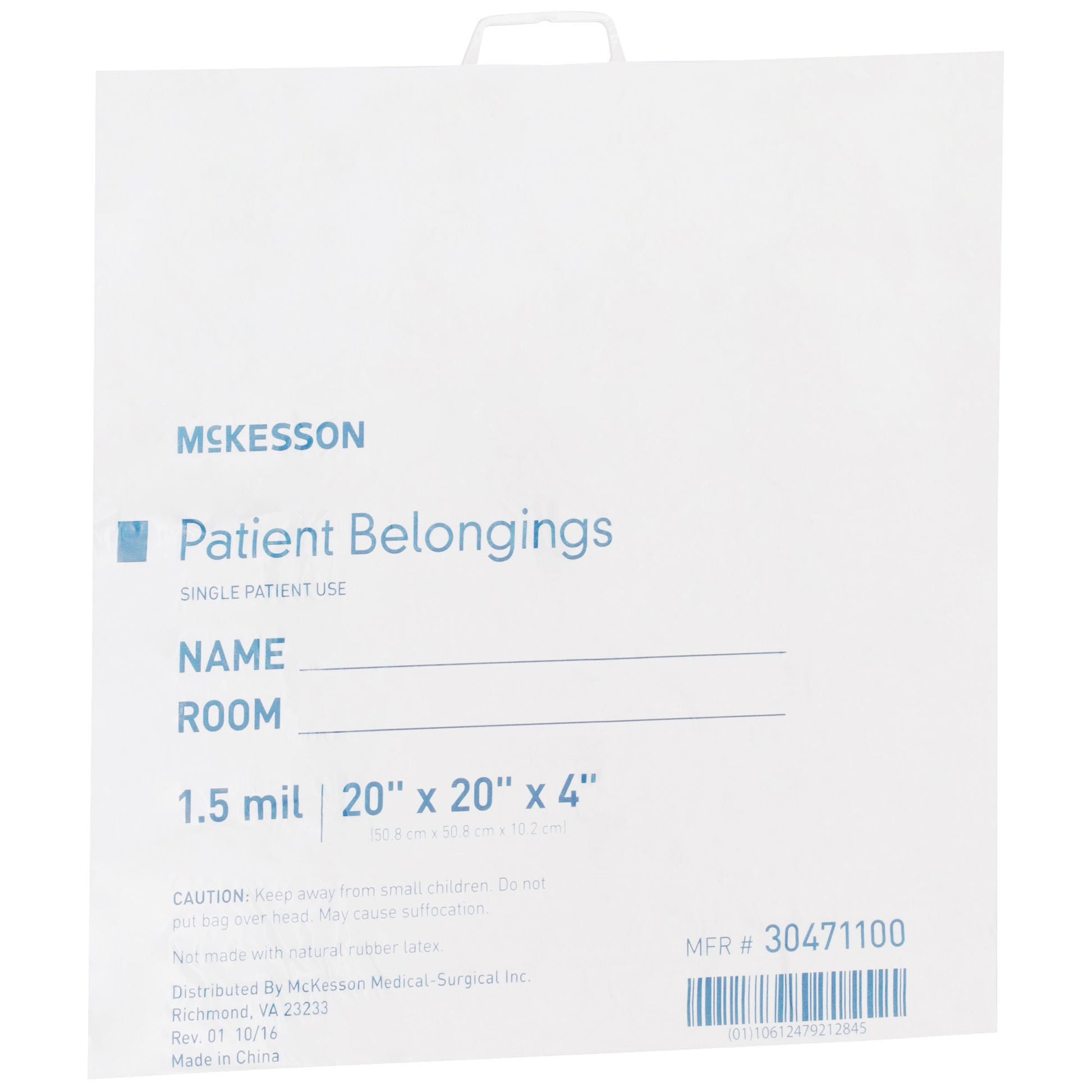 McKesson Patient Belongings Bag With Snap Closure