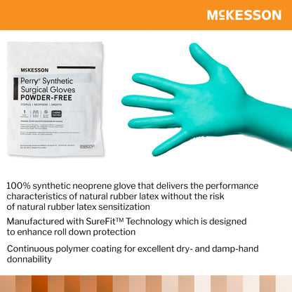 McKesson Perry® Performance Plus Polychloroprene Surgical Glove, Size 6.5, Green