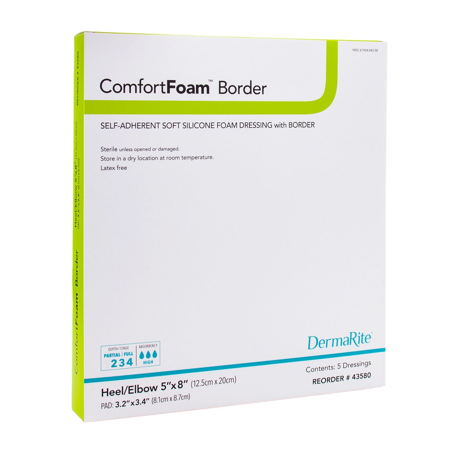 ComfortFoam™ Bordered Foam Wound Dressing w/ Soft Silicone Adhesive, 5 x 8 Inch