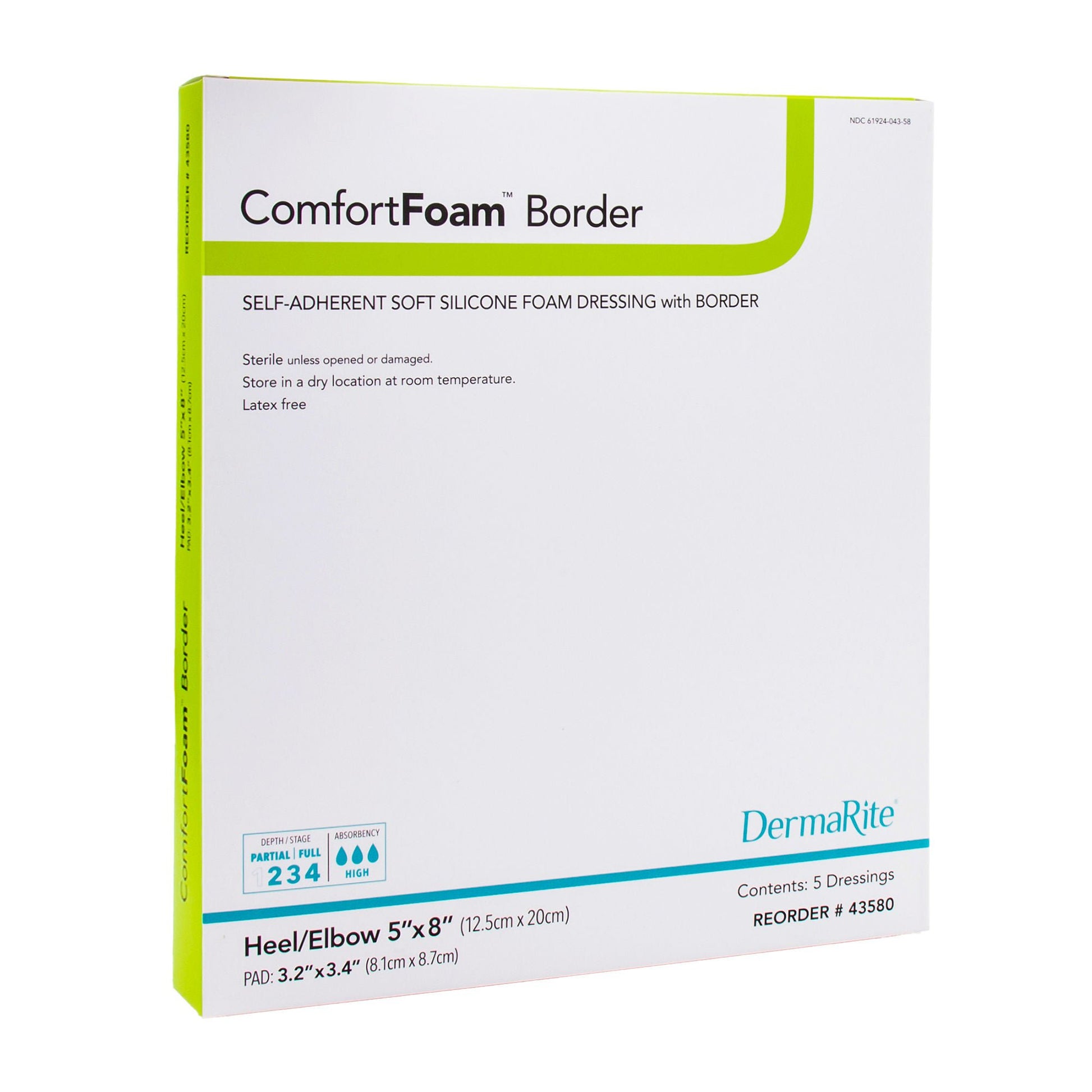 ComfortFoam™ Bordered Foam Wound Dressing w/ Soft Silicone Adhesive, 5 x 8 Inch