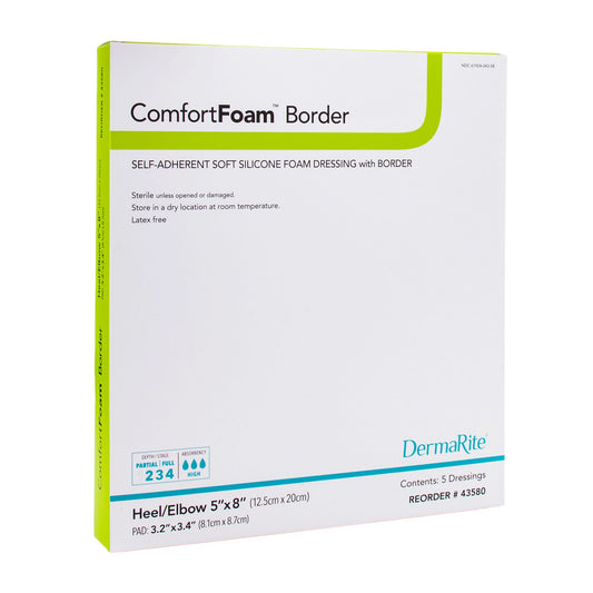 ComfortFoam™ Bordered Foam Wound Dressing w/ Soft Silicone Adhesive, 5 x 8 Inch