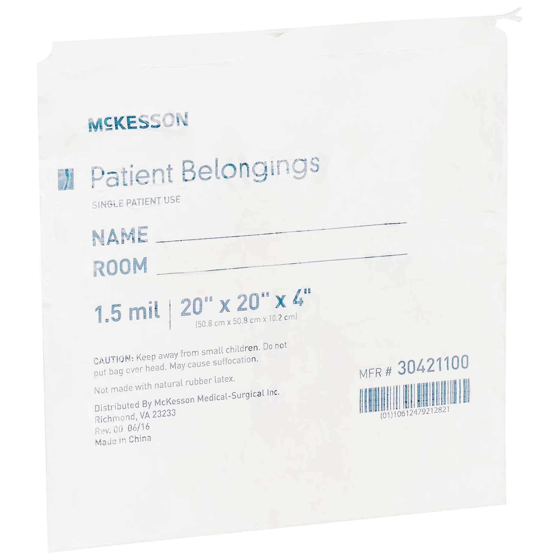 McKesson Patient Belongings Bag, White