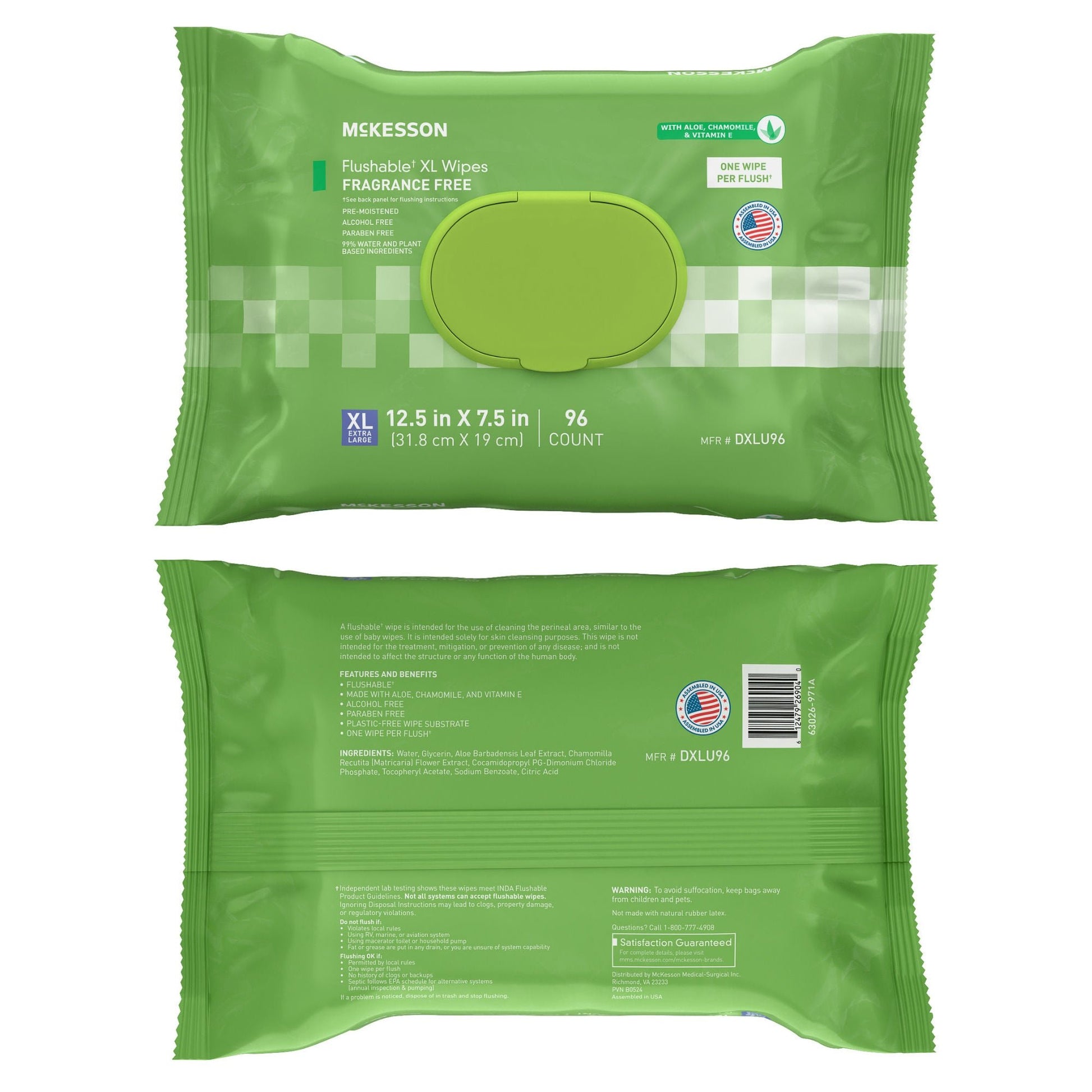 McKesson Flushable* Wet Wipes XL - Unscented, 96 Wet Wipes per Pack
