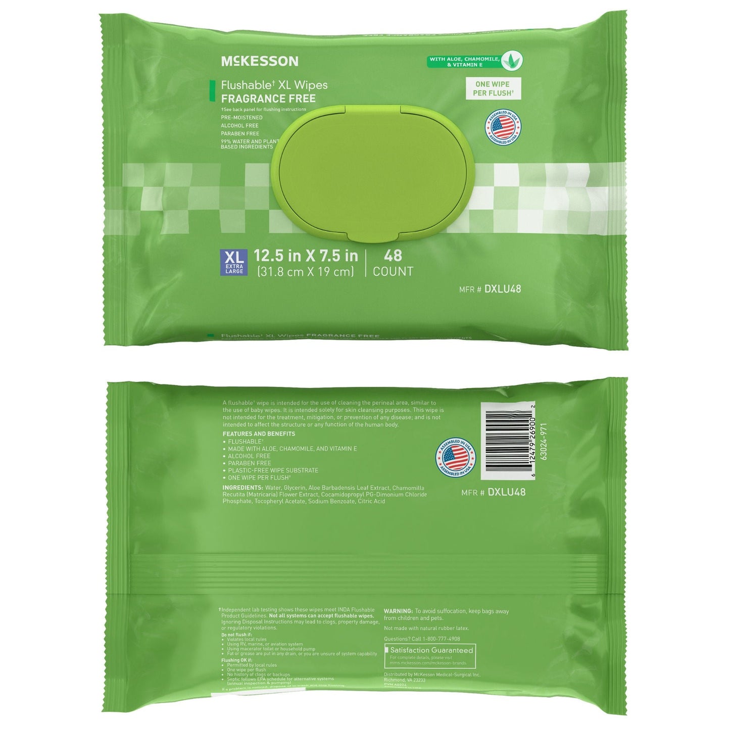 McKesson Flushable* Wet Wipes XL - Unscented, 48 Wipes per Pack