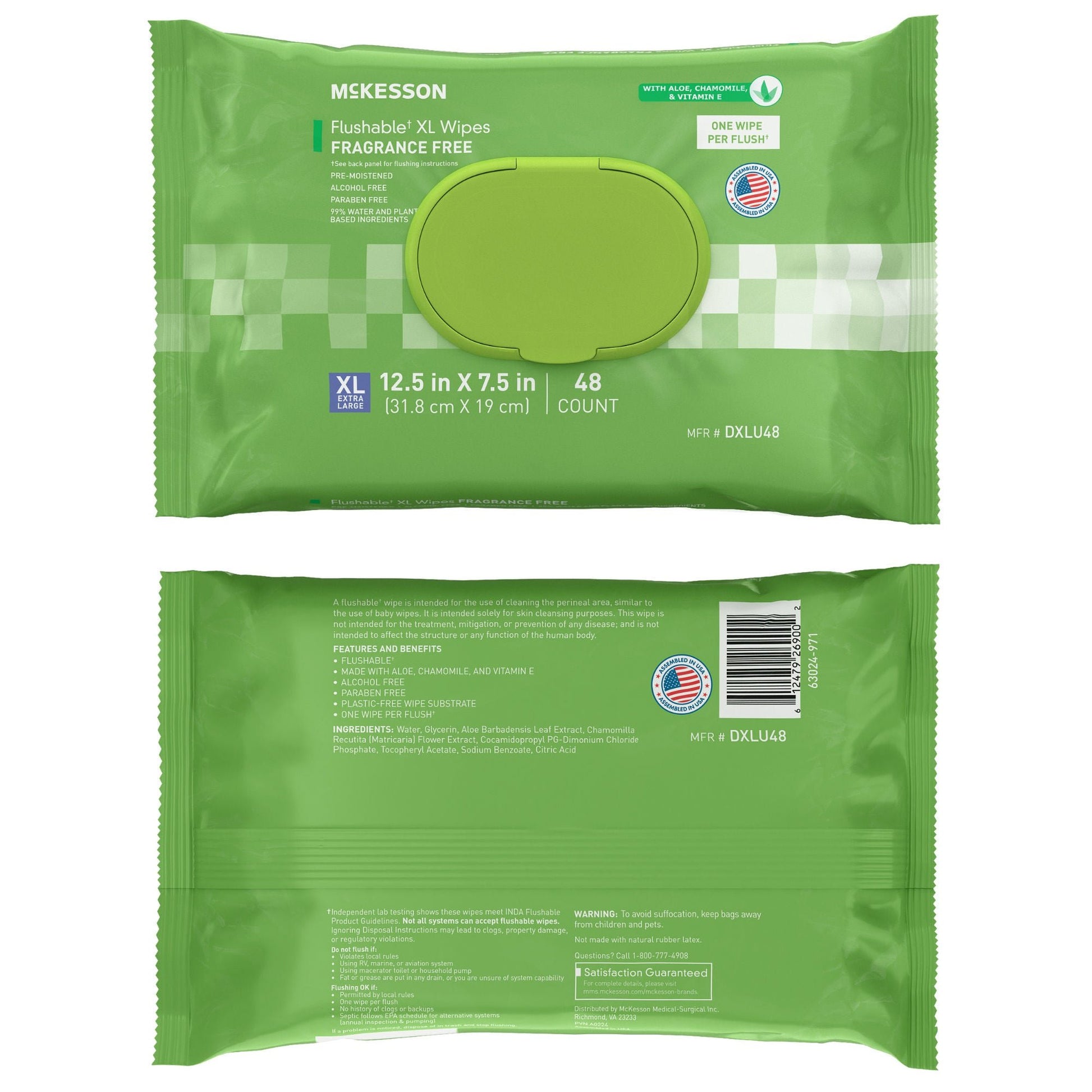 McKesson Flushable* Wet Wipes XL - Unscented, 48 Wipes per Pack
