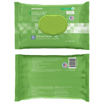 McKesson Flushable* Wet Wipes XL - Unscented, 48 Wipes per Pack