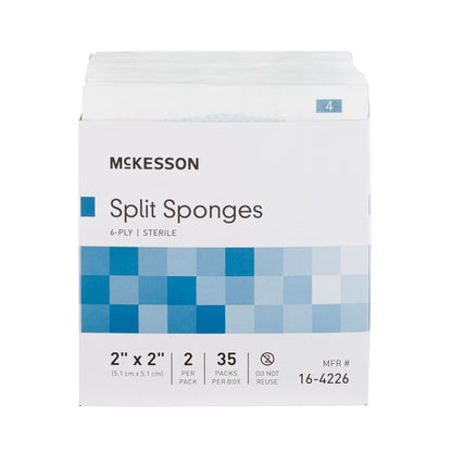 McKesson IV/Drain Split Dressing, 2 x 2 Inch, Six Ply
