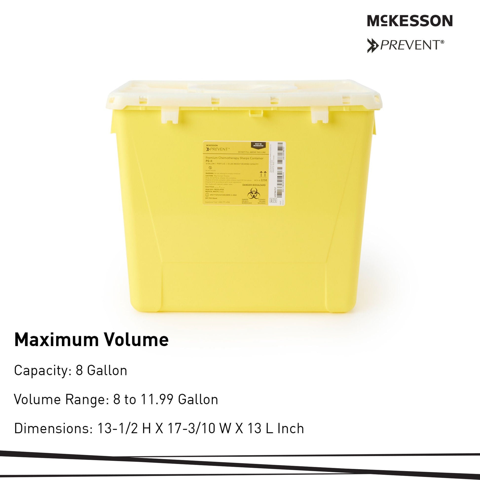 McKesson Prevent® Sharps Container, 8 Gallon, 13-1/2 x 17-3/10 x 13 Inch
