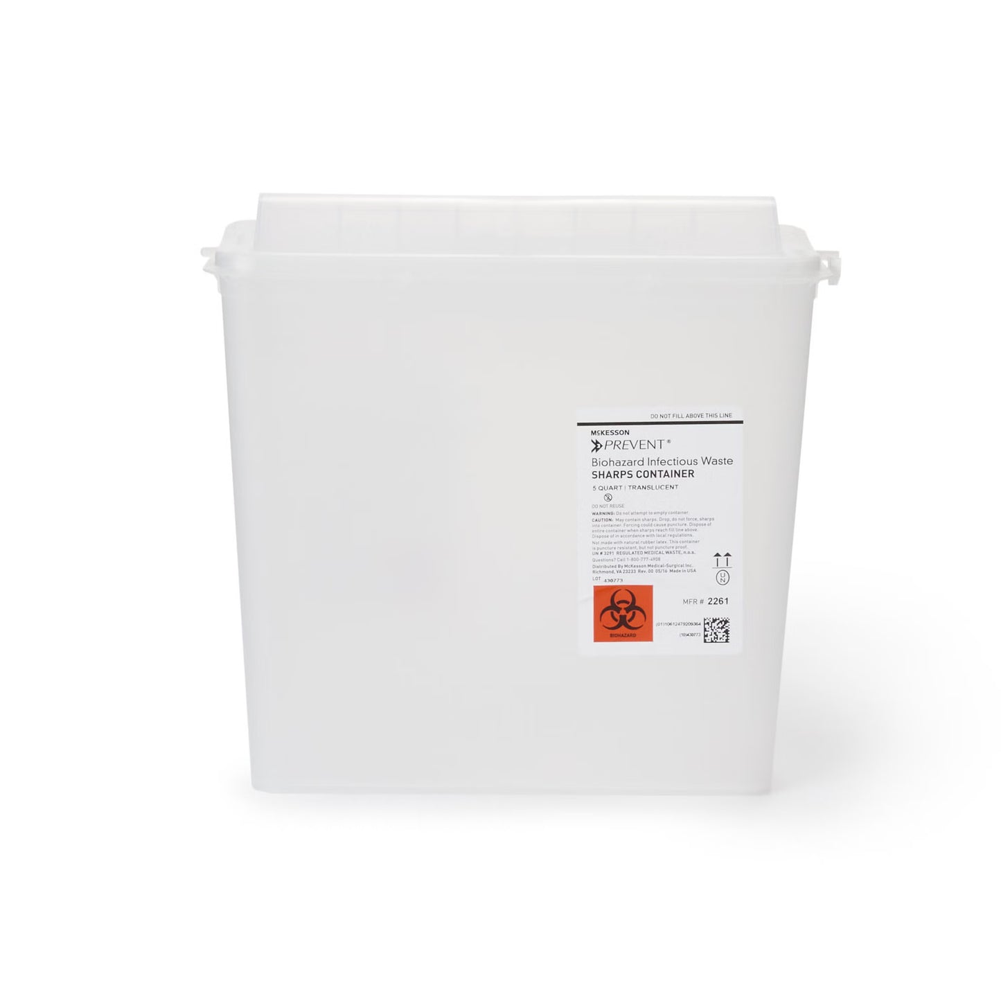 McKesson Prevent® Sharps Container, 1-1/4 Gallon, 10-3/4 x 10-1/2 x 4-3/4 Inch