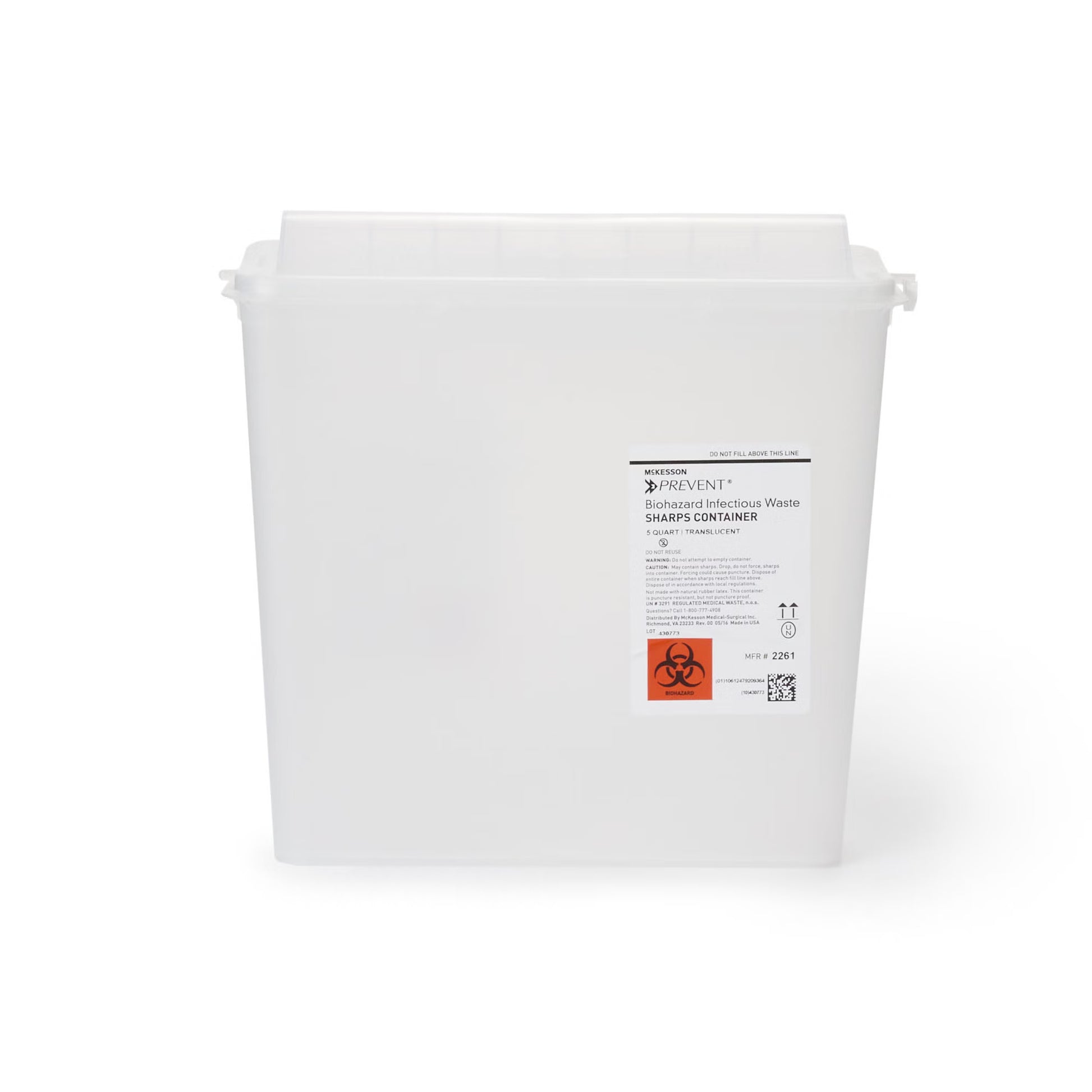 McKesson Prevent® Sharps Container, 1-1/4 Gallon, 10-3/4 x 10-1/2 x 4-3/4 Inch