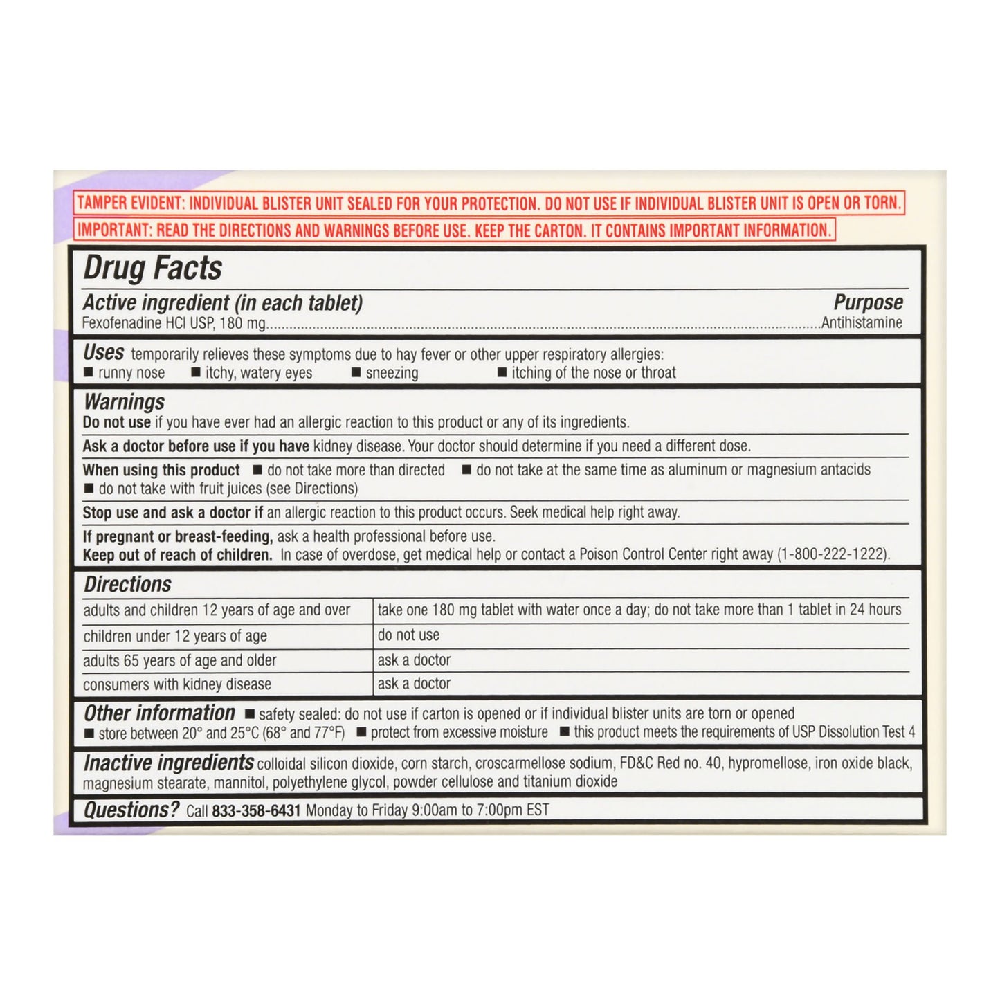 Foster & Thrive™ 24 Hour Allergy Relief Fexofenadine HCl USP 180 mg Tablets