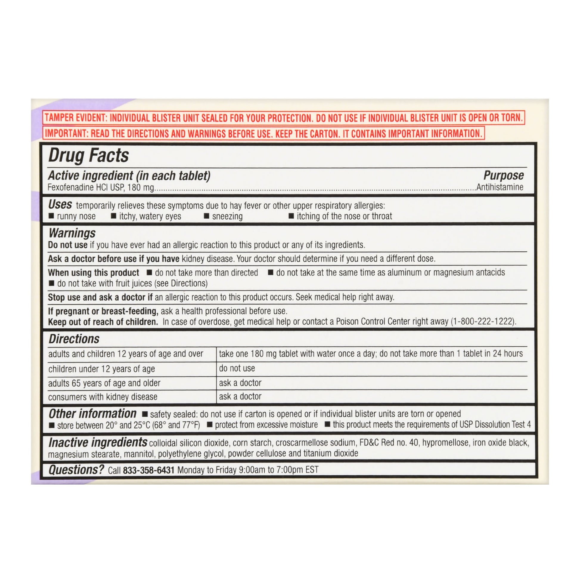 Foster & Thrive™ 24 Hour Allergy Relief Fexofenadine HCl USP 180 mg Tablets