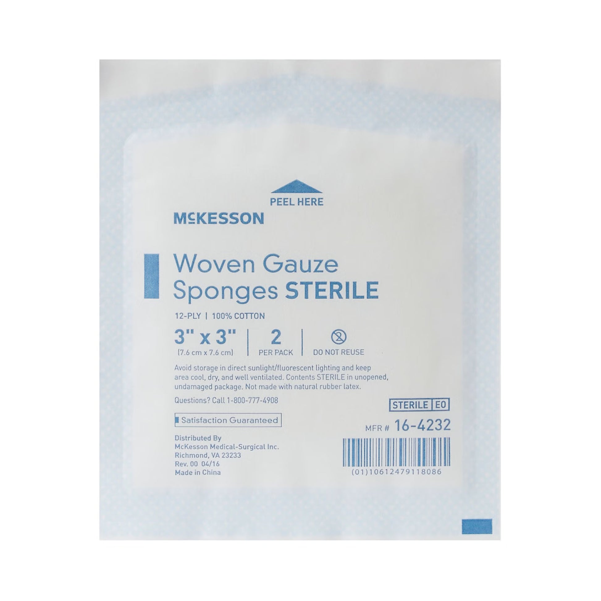 McKesson Sterile Gauze Sponge, 3 x 3 Inch, 12-Ply