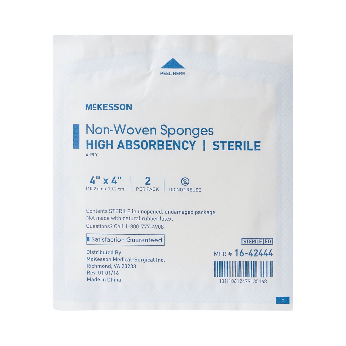 McKesson Sterile Nonwoven Sponge, 4 x 4 Inch, Four Ply