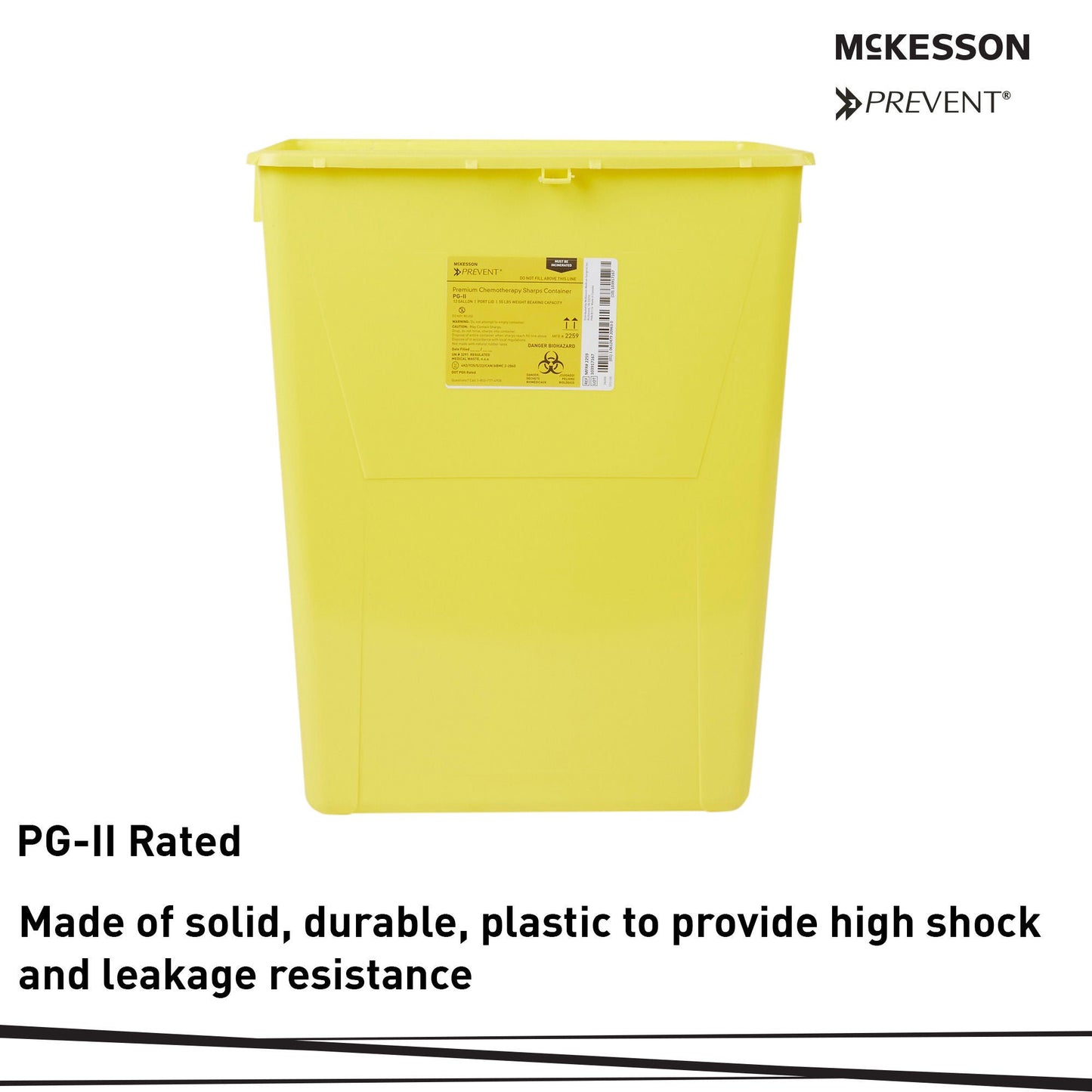 McKesson Prevent® Chemotherapy Sharps Container, 12 Gal., 20.8 x 17.3 x 13 Inch
