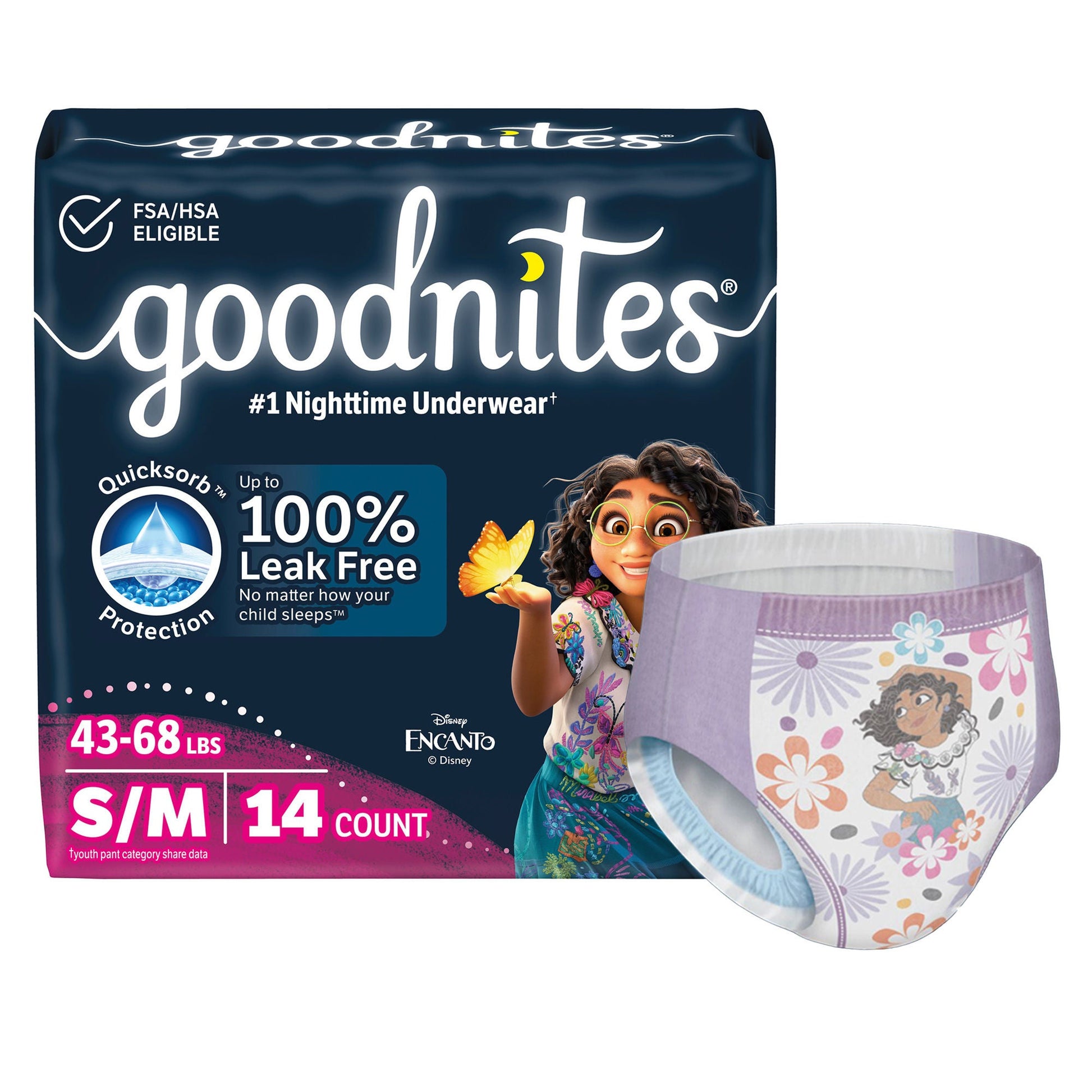 Goodnites® Heavy Absorbency Nighttime Underwear, S/M for Girls 43 – 68 lbs.