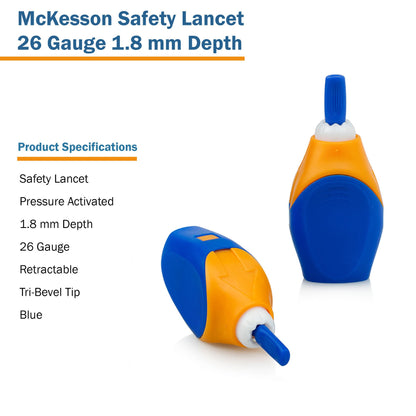 McKesson Pressure Activated Safety Lancets, 26 Gauge, Blue