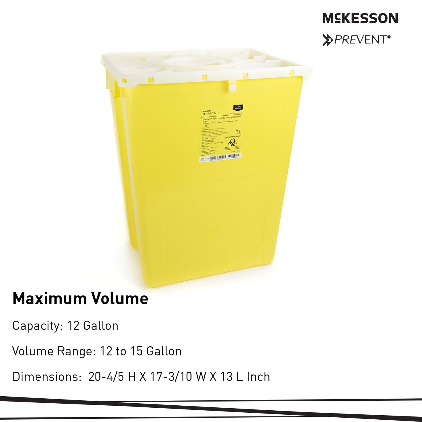 McKesson Prevent® Chemotherapy Sharps Container, 12 Gal., 20.8 x 17.3 x 13 Inch