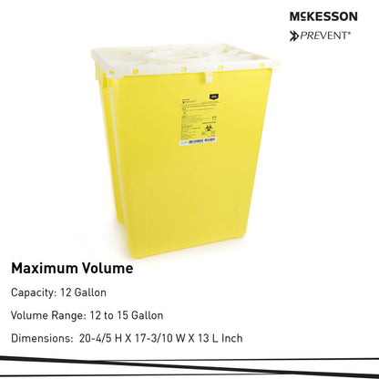 McKesson Prevent® Chemotherapy Sharps Container, 12 Gal., 20.8 x 17.3 x 13 Inch