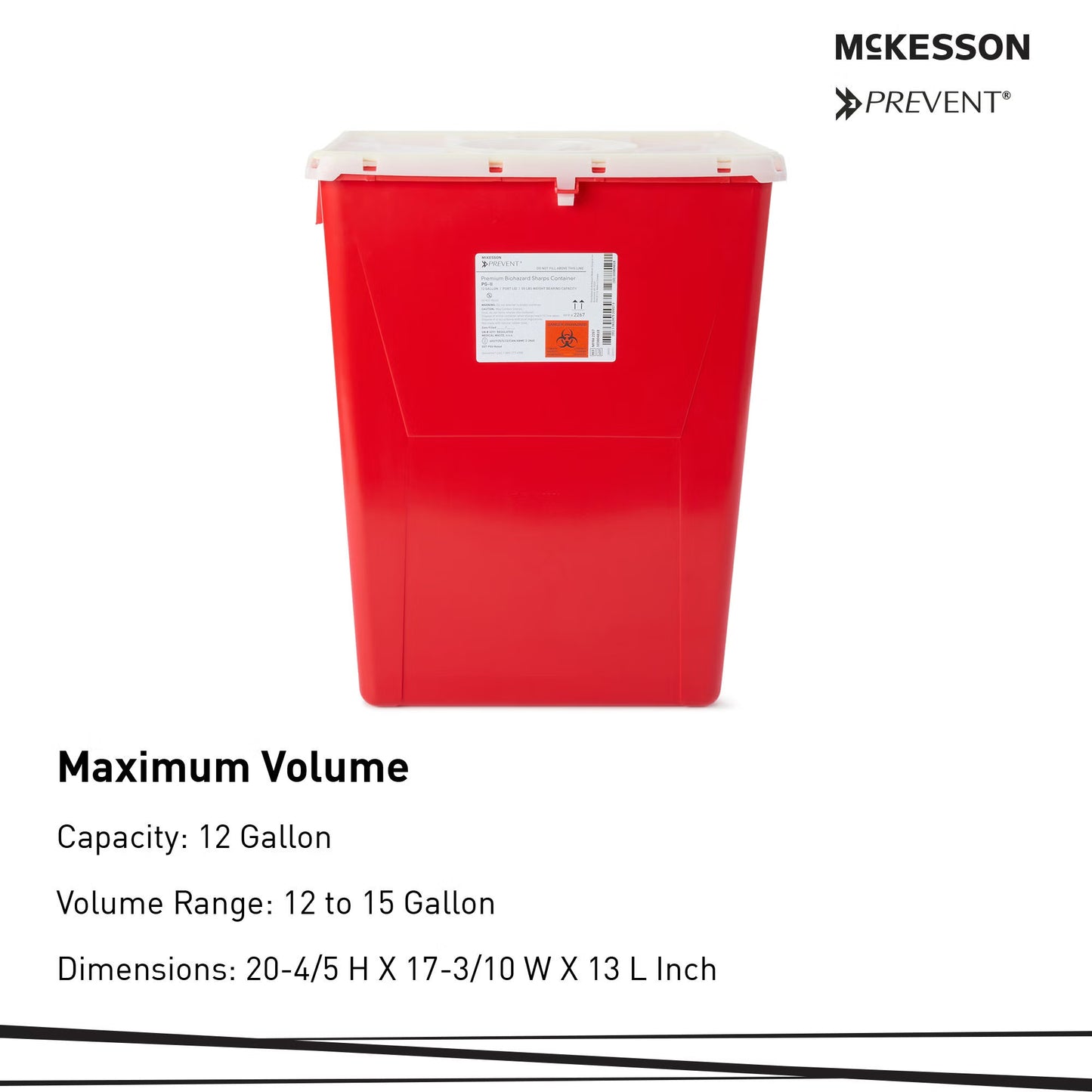McKesson Prevent® Sharps Container, 12 Gallon, 20-4/5 x 17-3/10 x 13 Inch