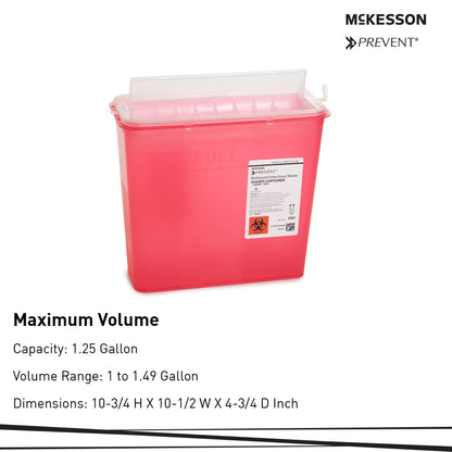 McKesson Prevent® Red Sharps Container, 1.25 Gallon, 10.75 x 10.5 x 4.75 Inch