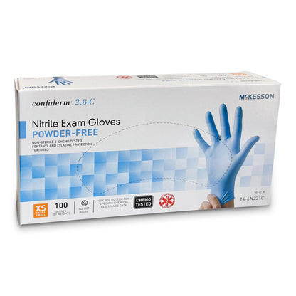 McKesson Confiderm® 2.8C Nitrile Exam Gloves, Extra Small, Ocean Blue