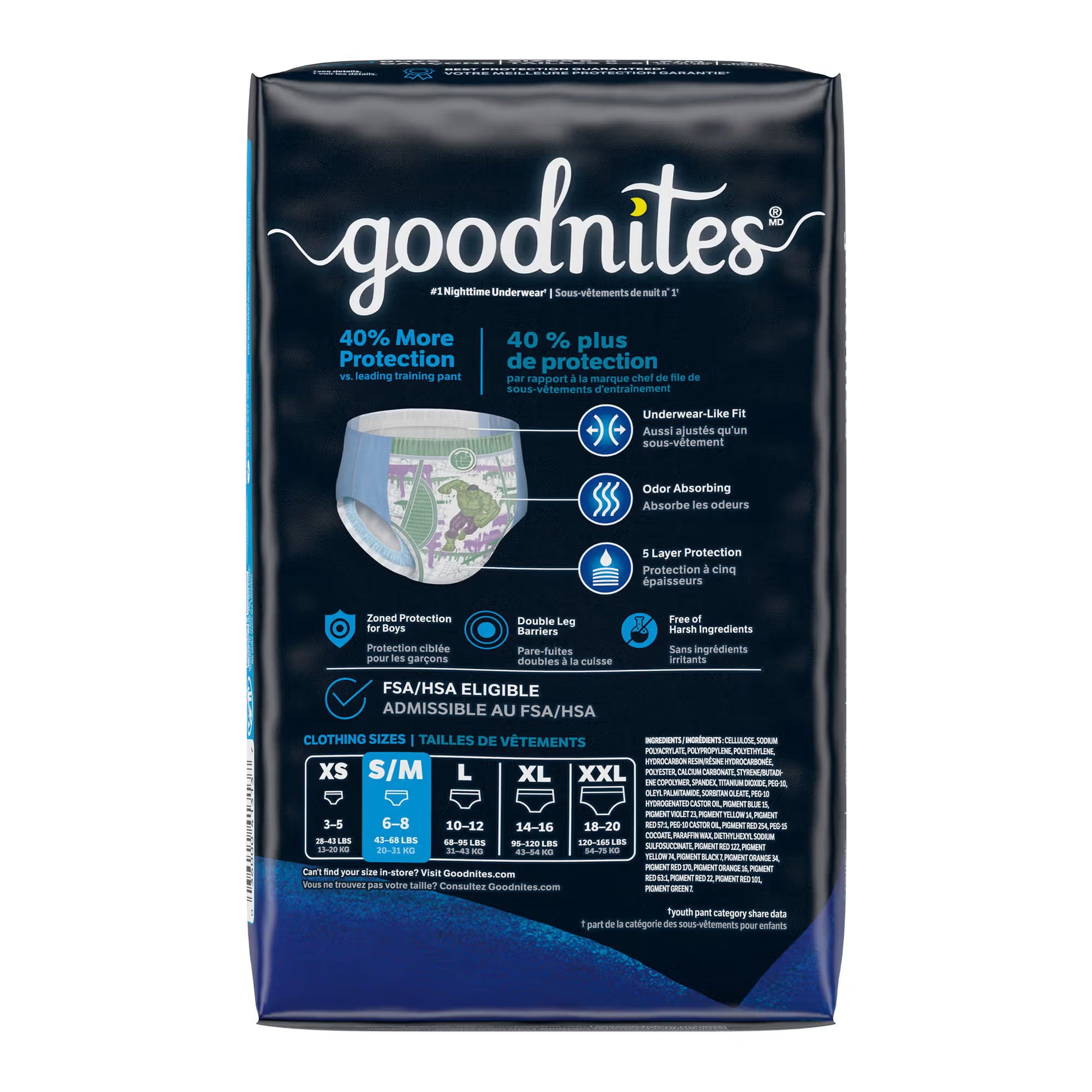 Goodnites® Heavy Absorbency Nighttime Underwear, S/M for Boys 43 – 68 lbs.