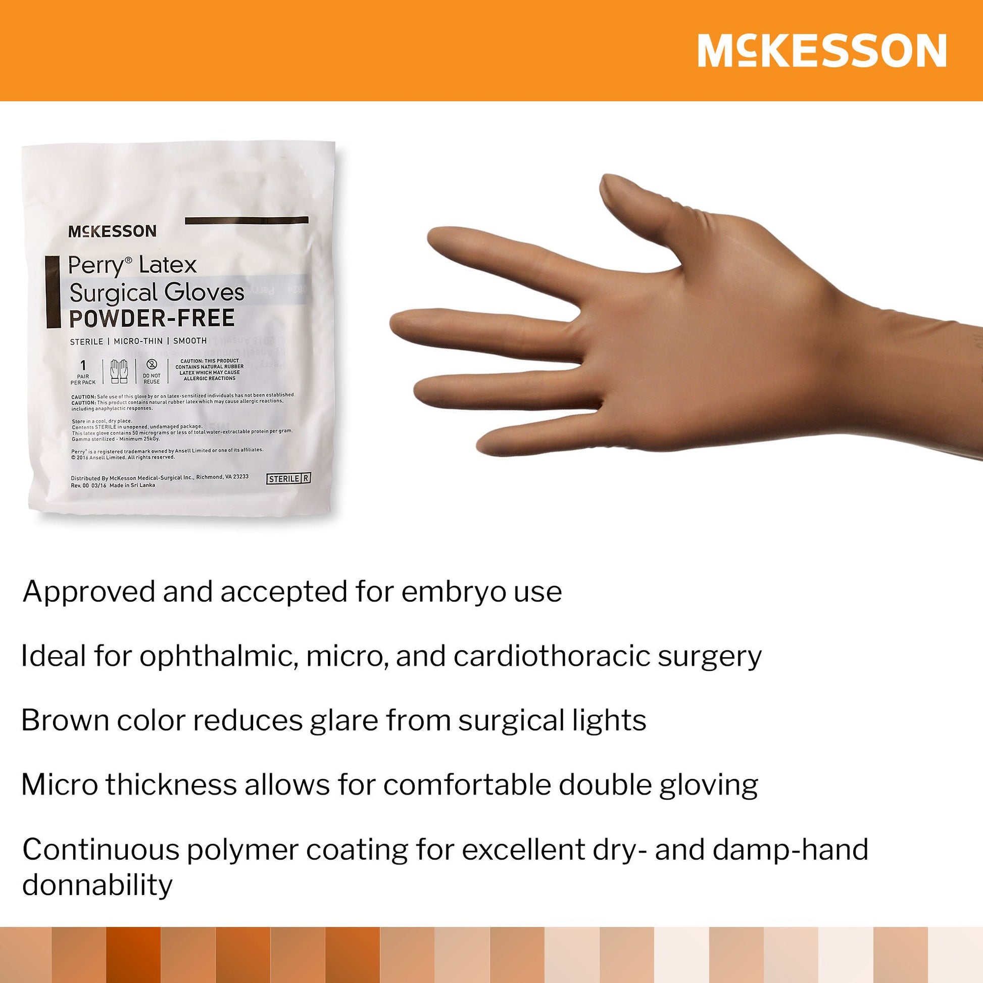 McKesson Perry® Latex Surgical Glove, Size 8, Brown
