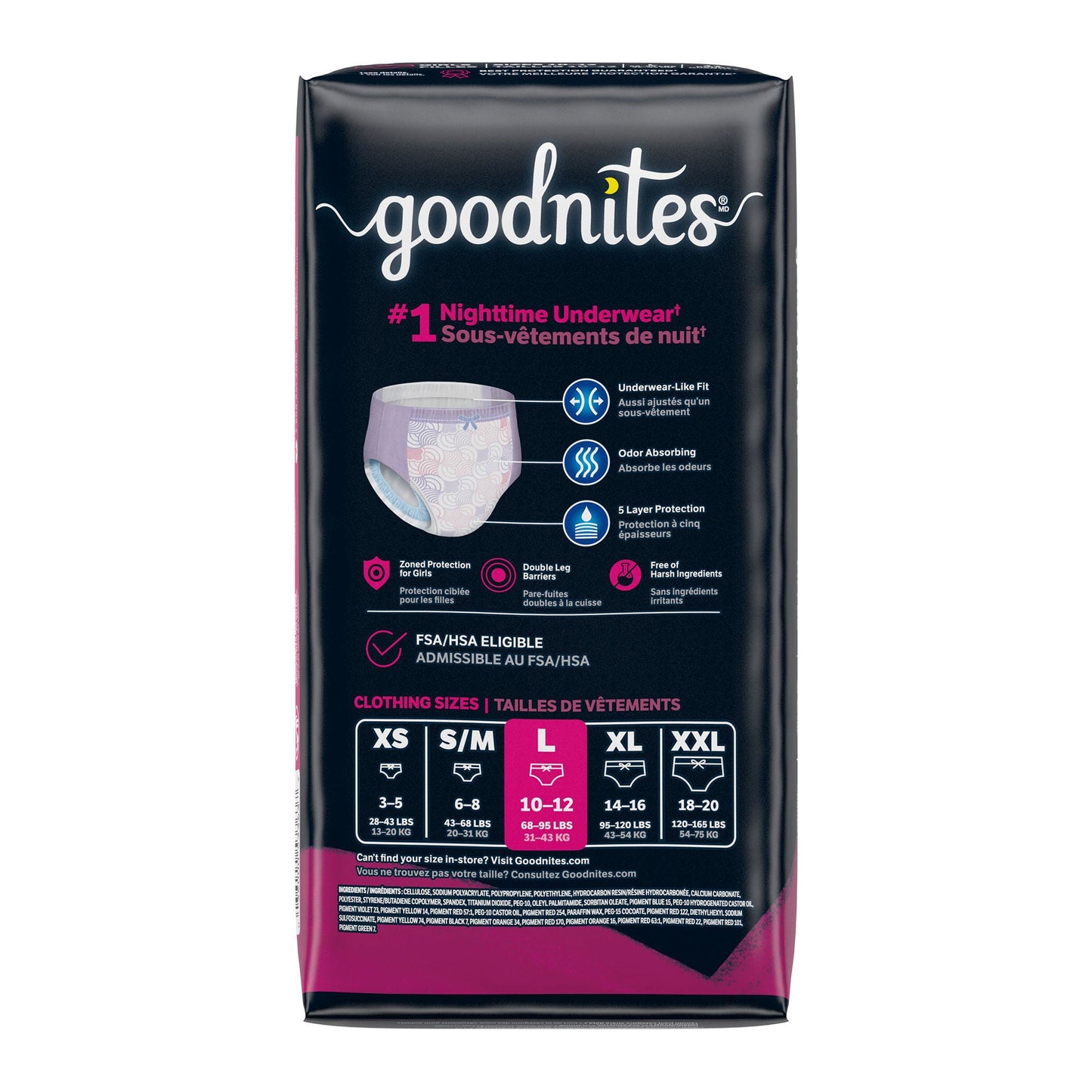 GoodNites® Night Time Underwear, Large for Girls weighing 68 – 95 lbs.