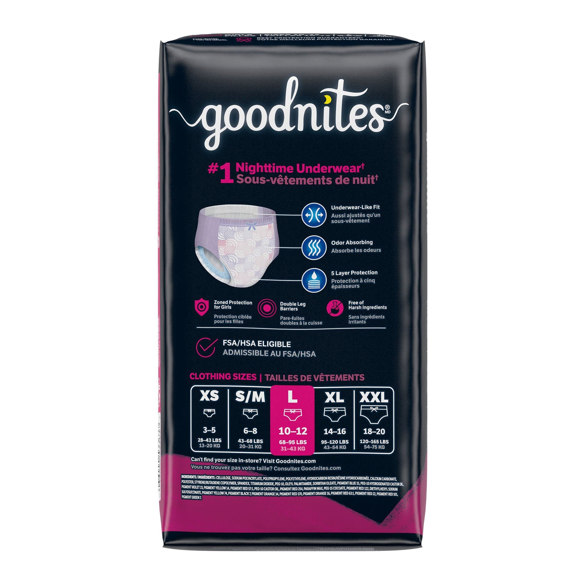 GoodNites® Night Time Underwear, Large for Girls weighing 68 – 95 lbs.
