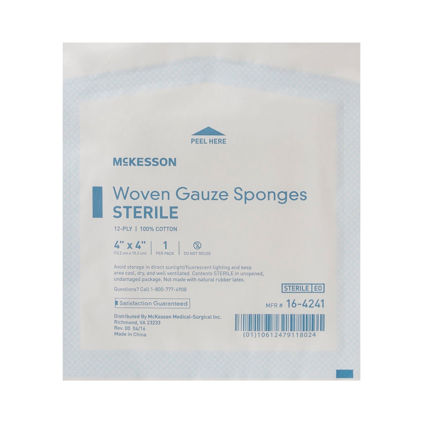 McKesson Sterile Gauze Sponge, 4 x 4 Inch, 12-Ply