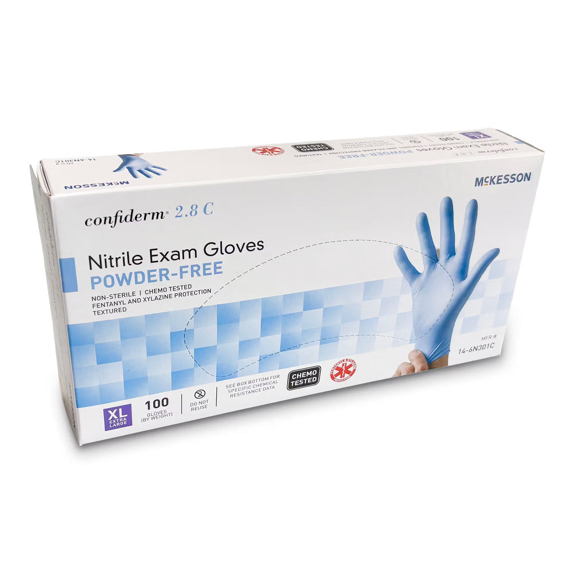 McKesson Confiderm® 2.8C Nitrile Exam Gloves, Extra Large, Ocean Blue