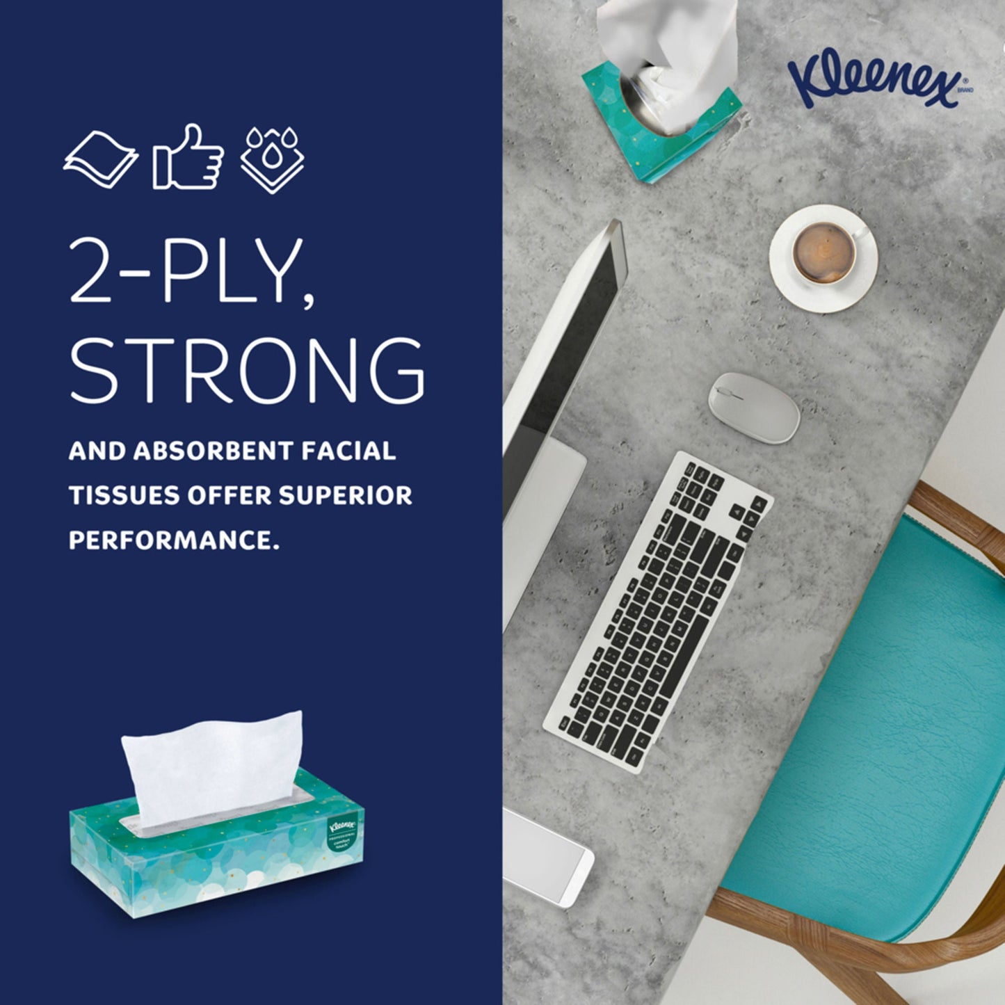 Kleenex® Facial Tissue, Two-Ply, 8.2 X 8.4 Inch