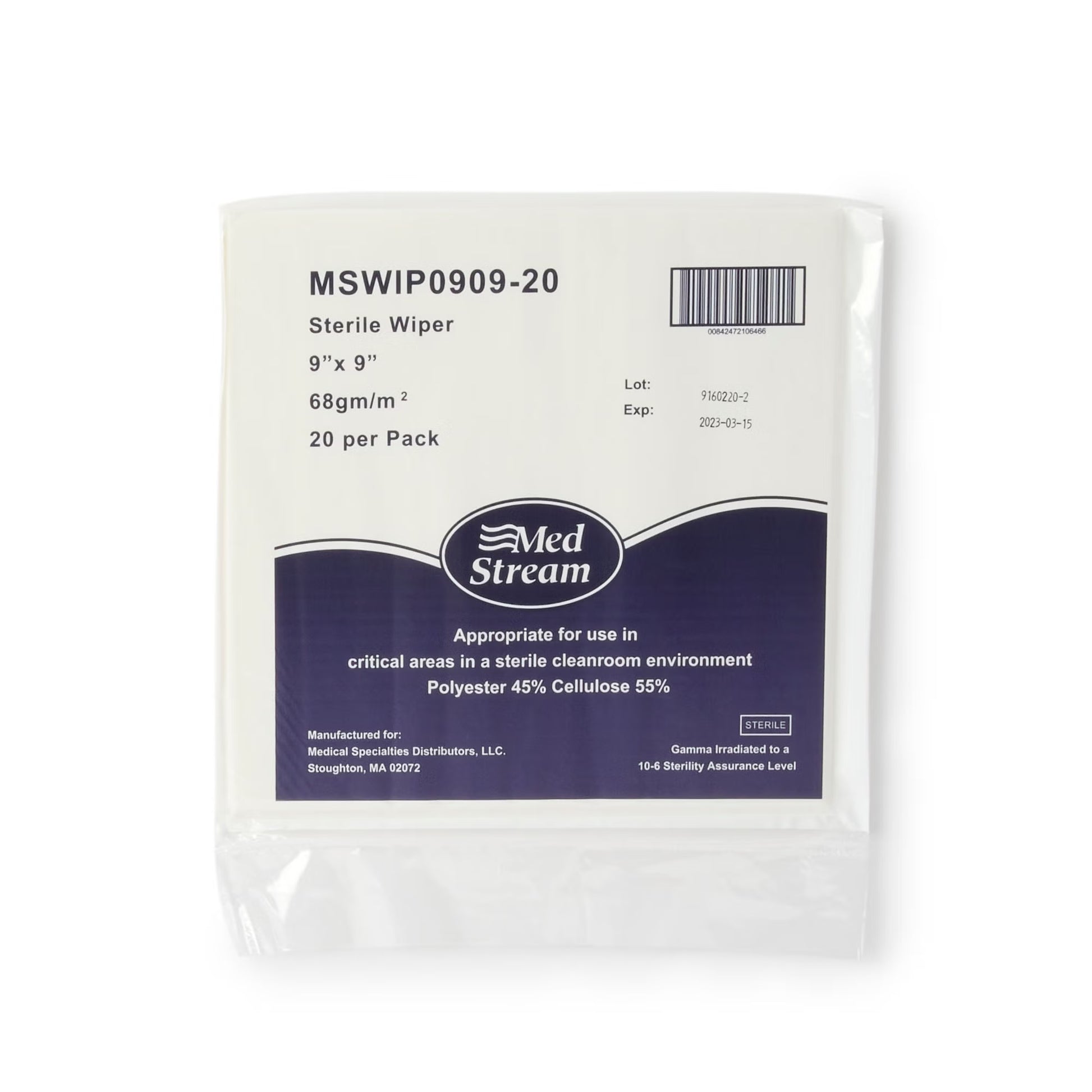 McKesson Cleanroom Wipe ISO Class 5, White, Sterile, Disposable, 9 x 9 Inch