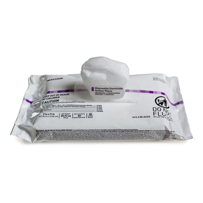 McKesson Premoistened Germicidal Wipe Surface Disinfectant Cleaner, 7 x 9 Inch