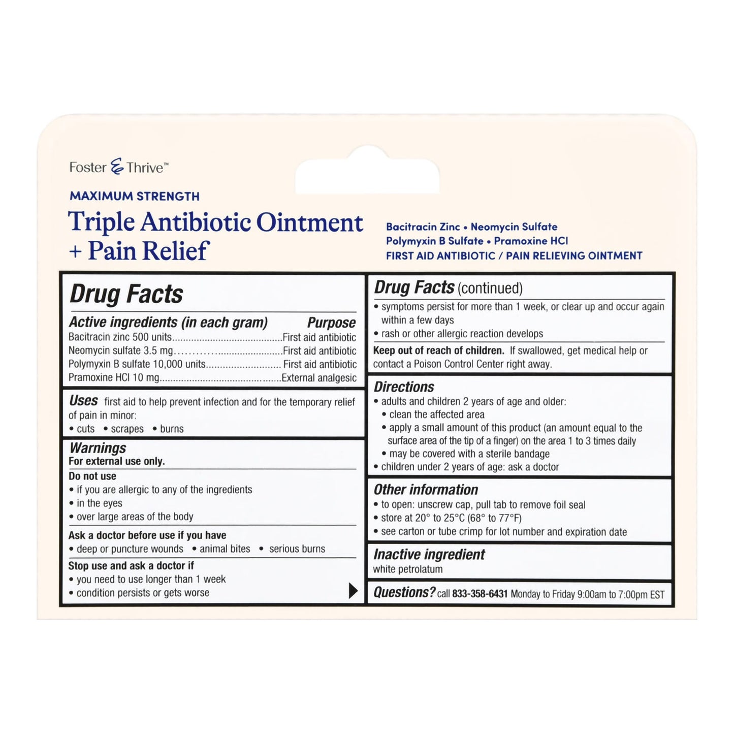 Foster & Thrive™ Maximum Strength Triple Antibiotic + Pain Relief Ointment