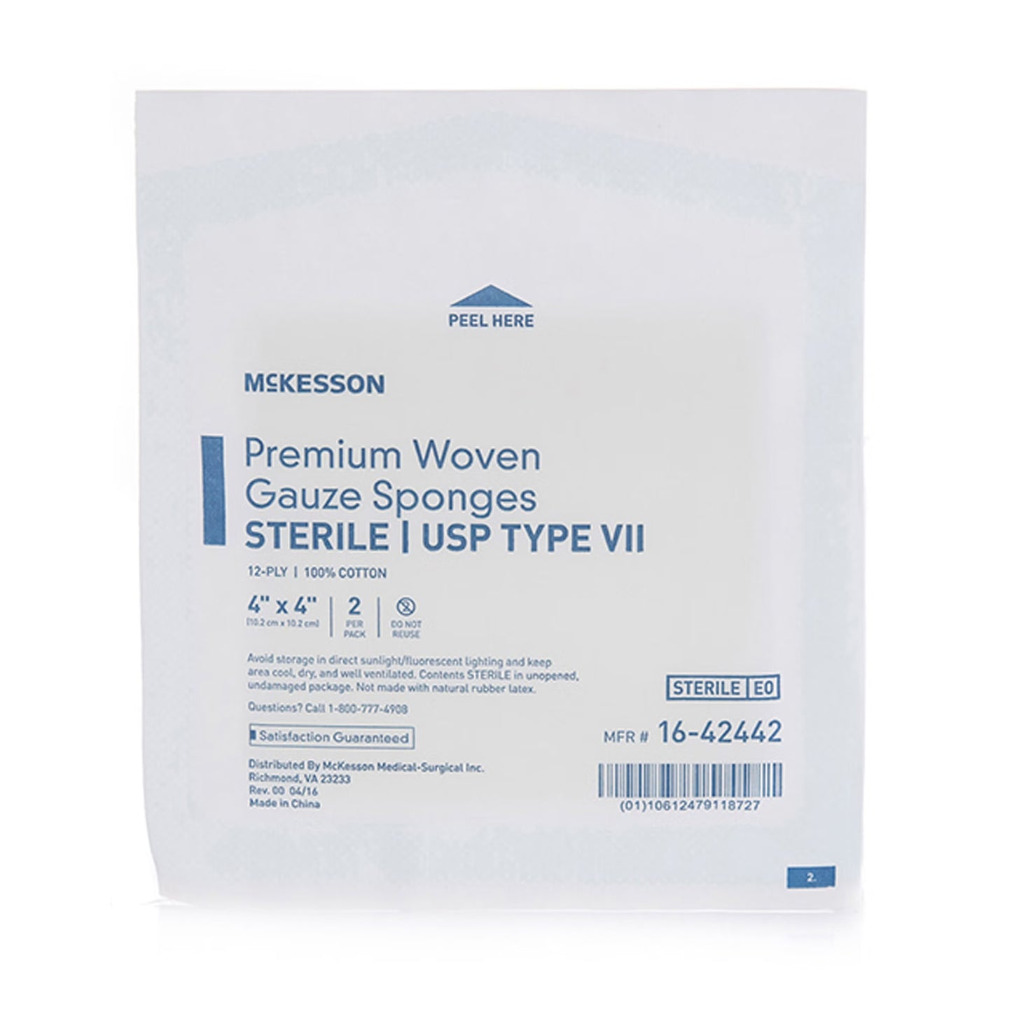 McKesson Sterile USP Type VII Gauze Sponge, 4 x 4 Inch, 12-Ply