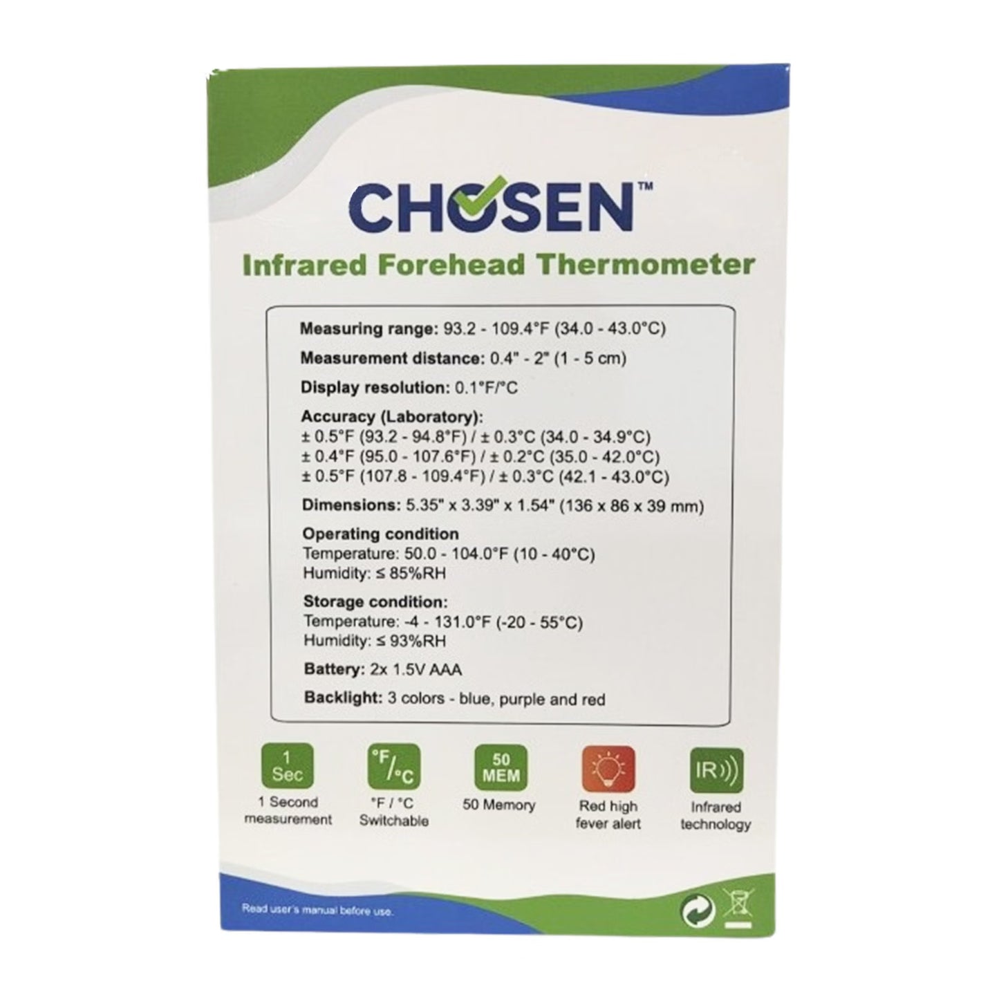 Non-Contact Skin Surface Thermometer Chosen™ Infrared Skin Probe Handheld