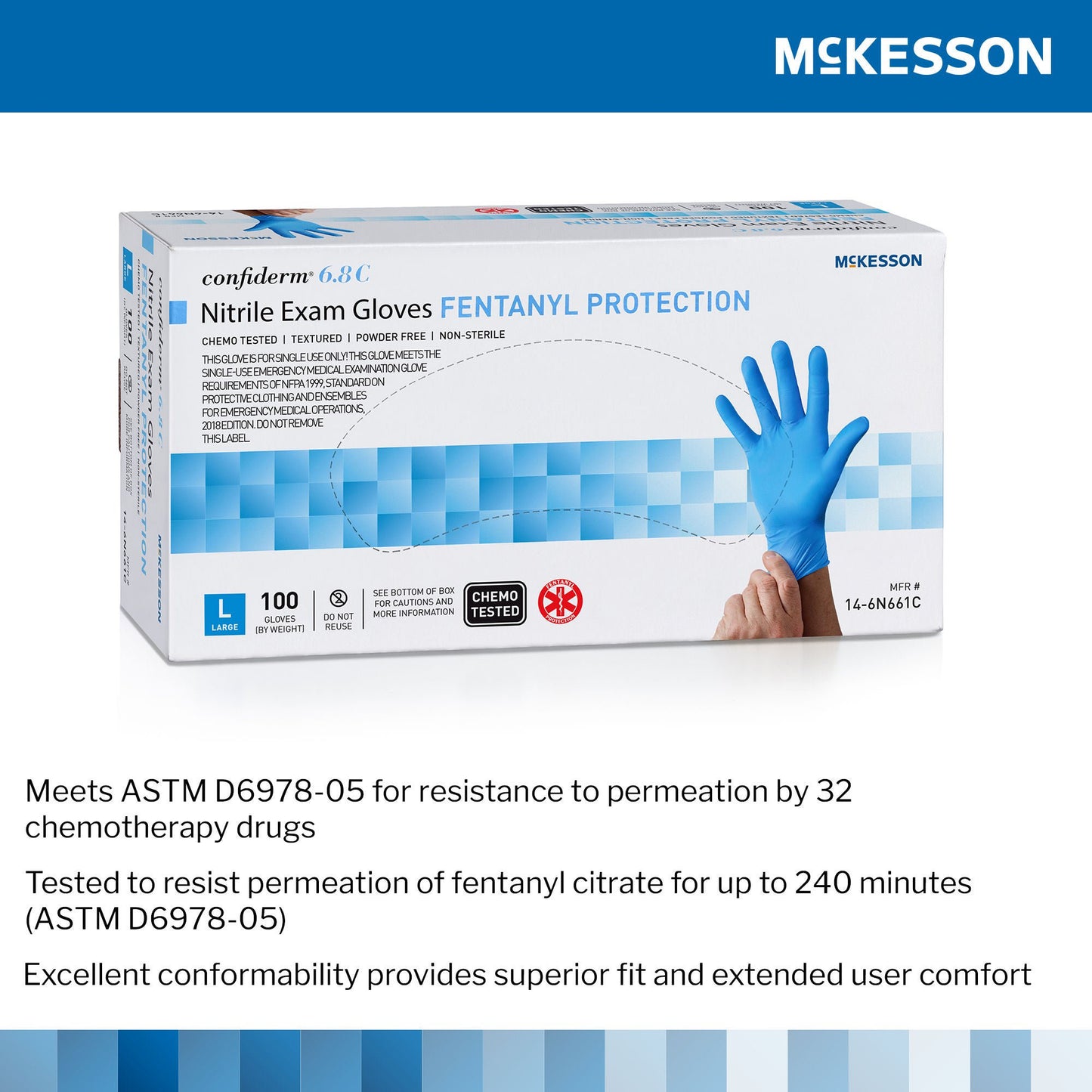 McKesson Confiderm® 6.8C Nitrile Exam Glove, Large, Blue