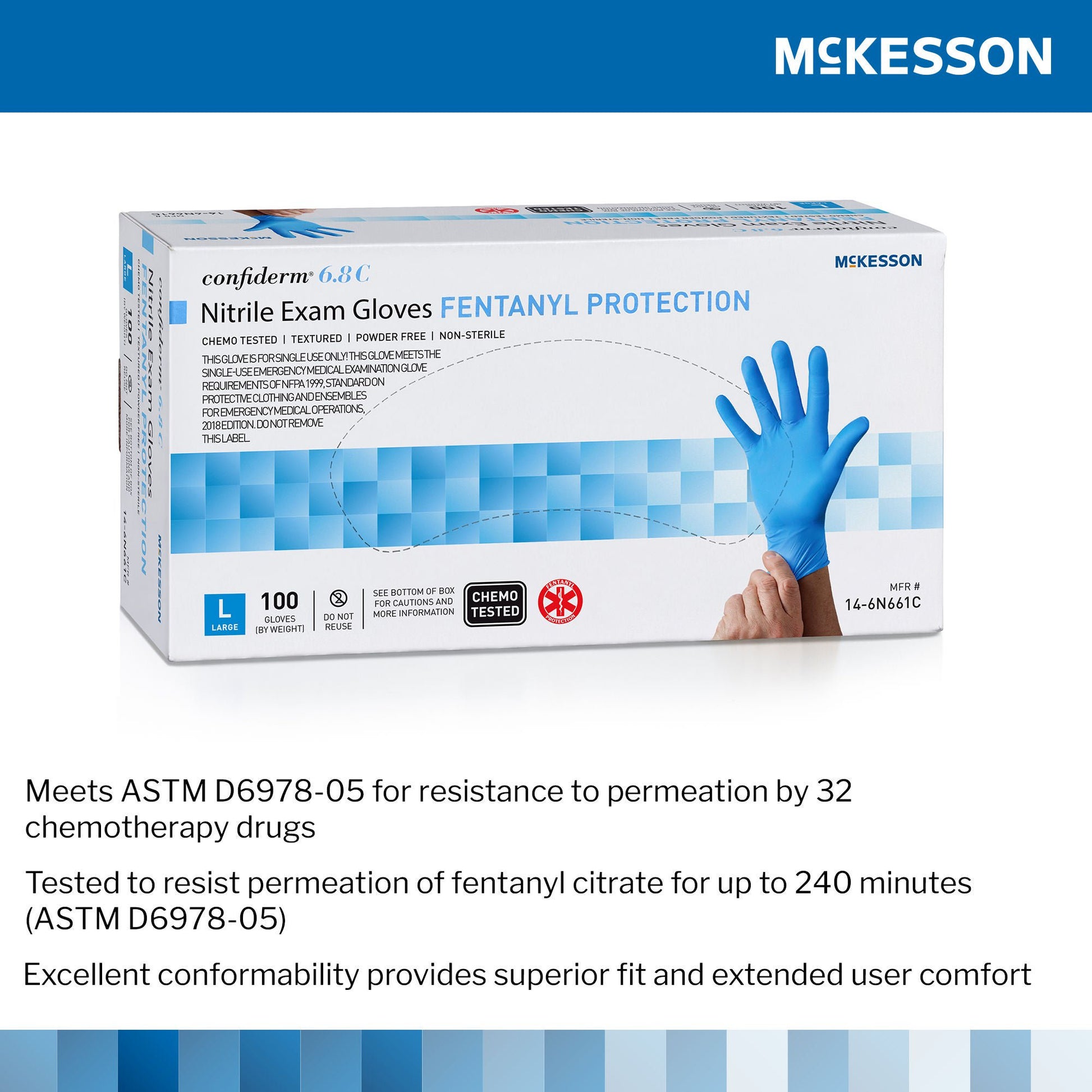 McKesson Confiderm® 6.8C Nitrile Exam Glove, Large, Blue