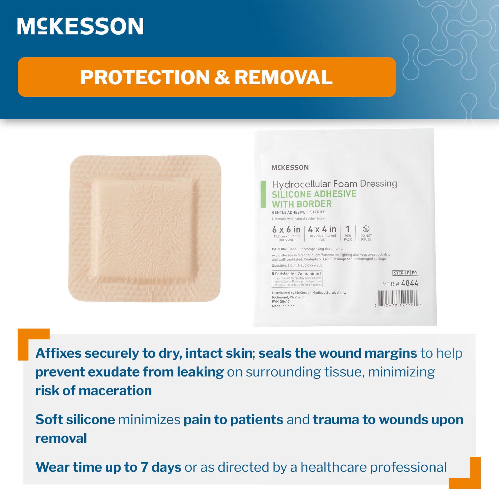 McKesson Silicone Adhesive with Border Silicone Foam Dressing, 6 x 6 Inch
