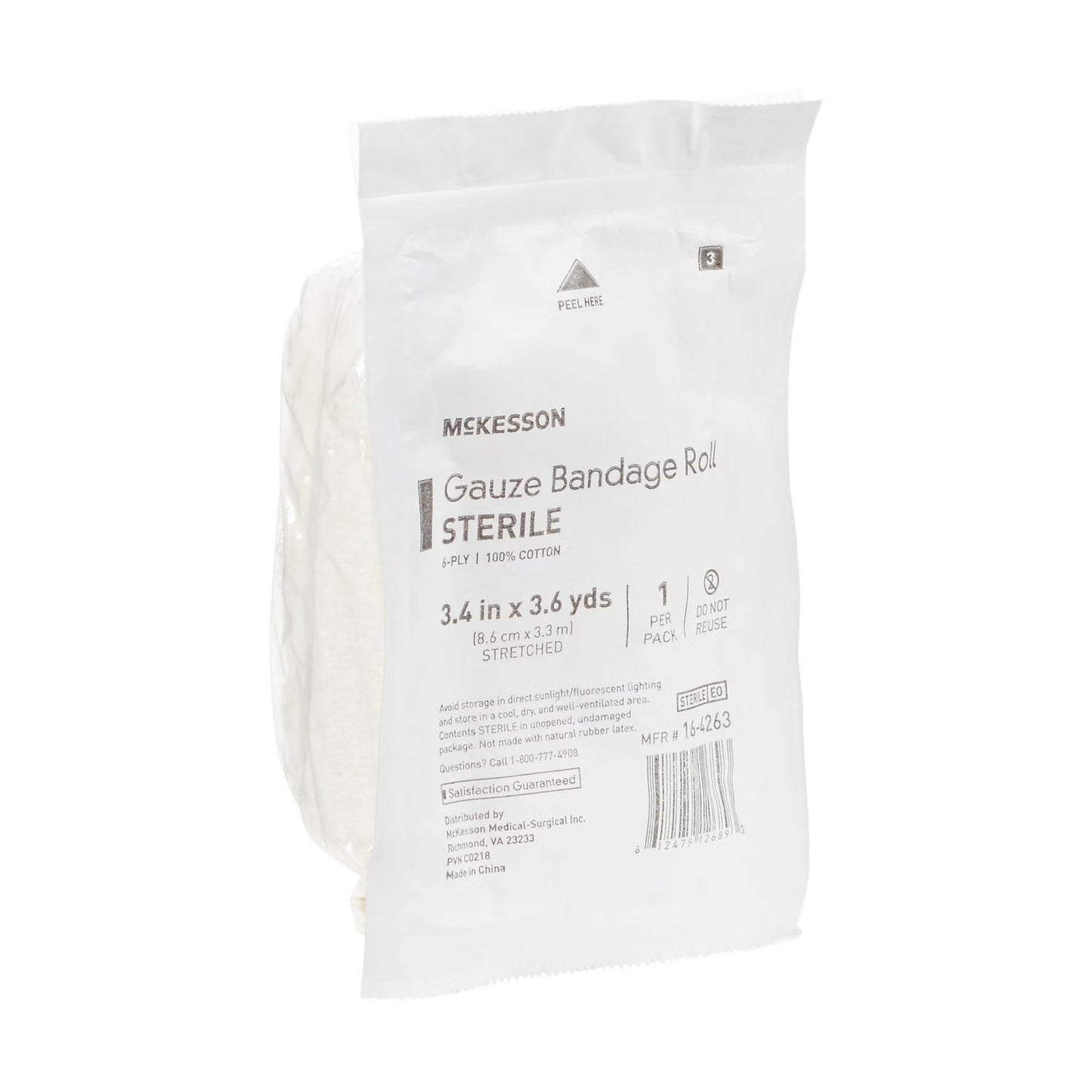 McKesson Sterile Fluff Bandage Roll, 3-2/5 Inch x 3-3/5 Yard, Six Ply