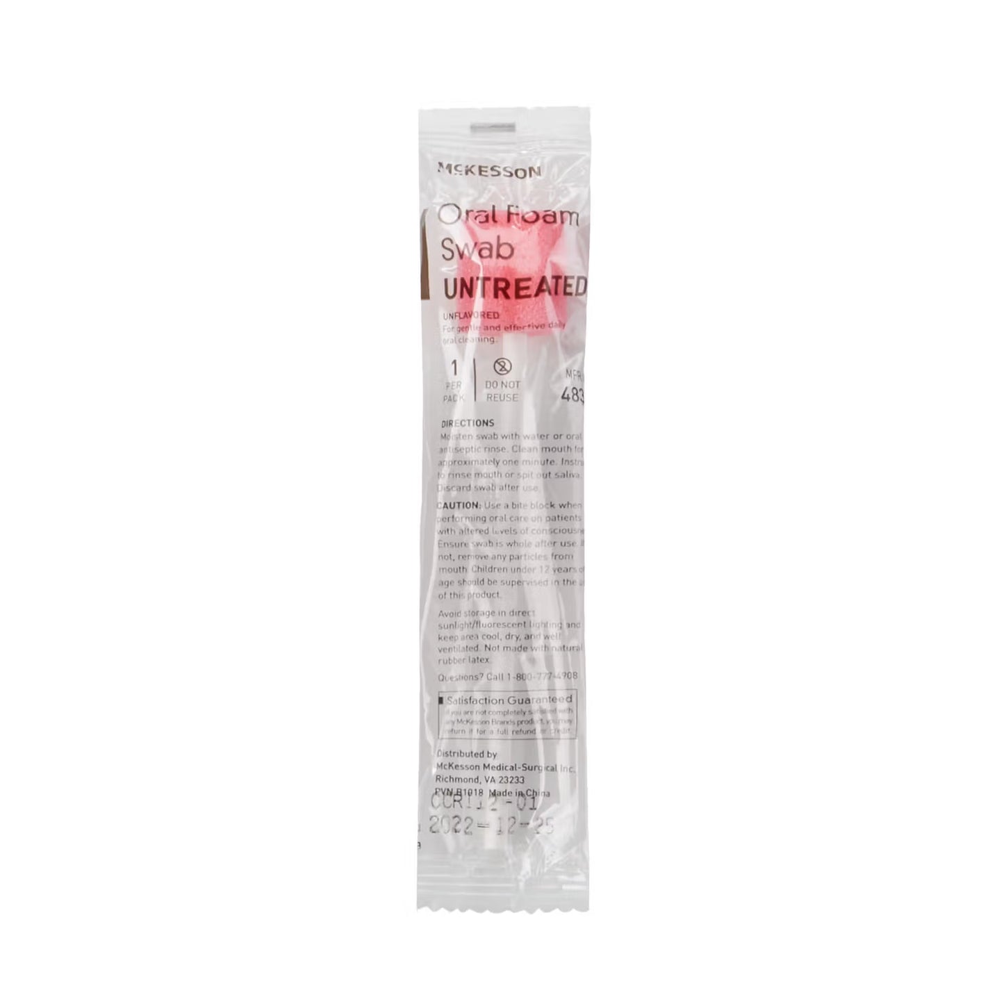 McKesson Oral Swabstick, Foam Tip, Untreated