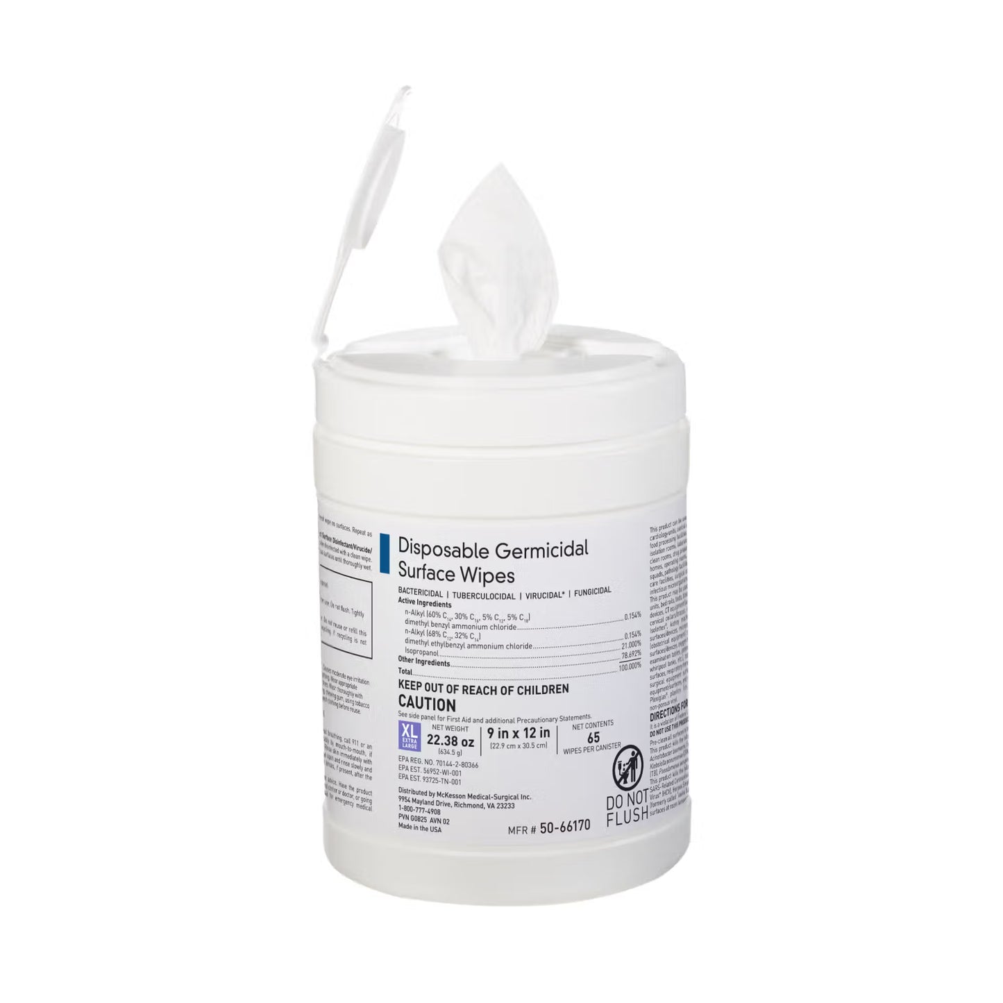 McKesson Germicidal Extra Large Surface Disinfectant Wipes, Canister