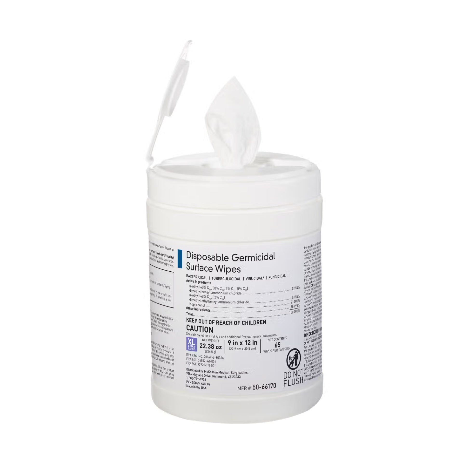McKesson Germicidal Extra Large Surface Disinfectant Wipes, Canister