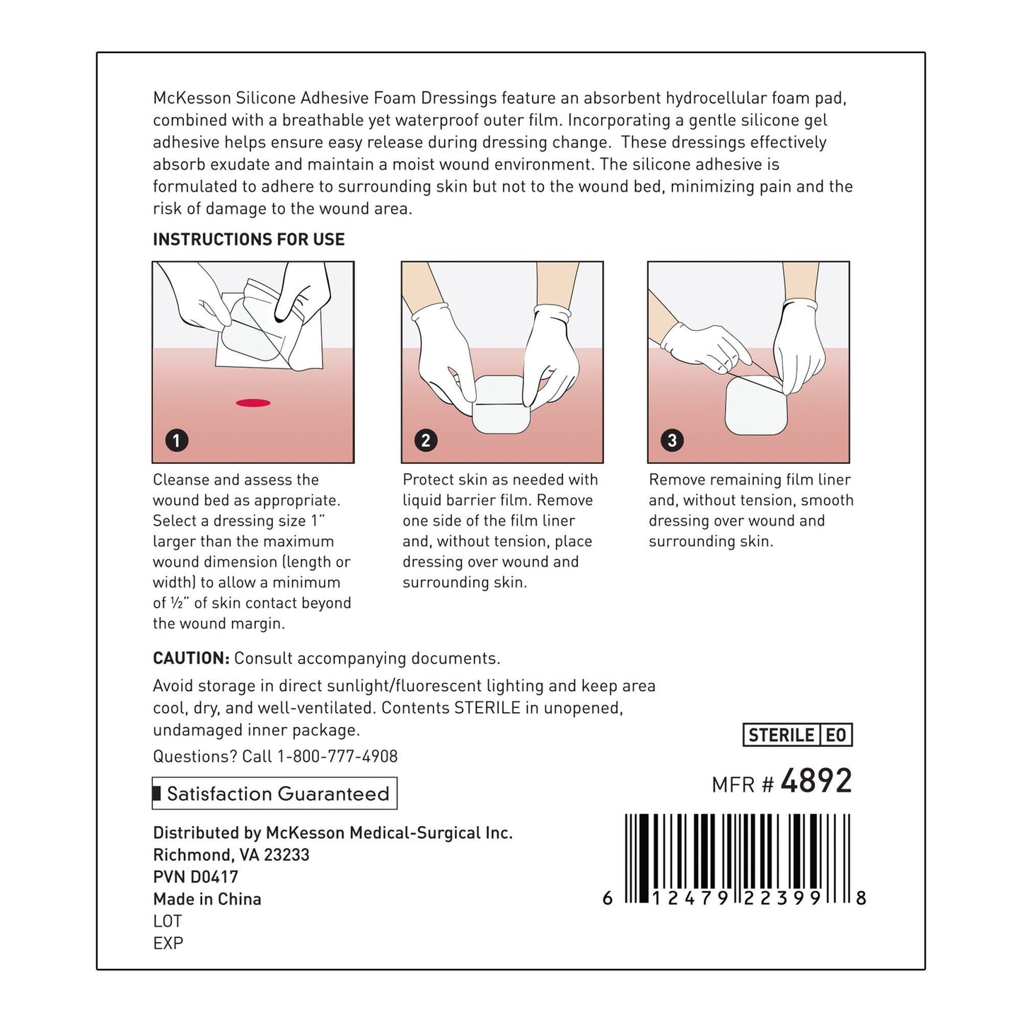 McKesson Lite Hydrocellular Foam Dressing w/ Silicone Adhesive w/o Border, 3 x 3