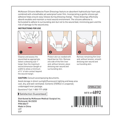 McKesson Lite Hydrocellular Foam Dressing w/ Silicone Adhesive w/o Border, 3 x 3