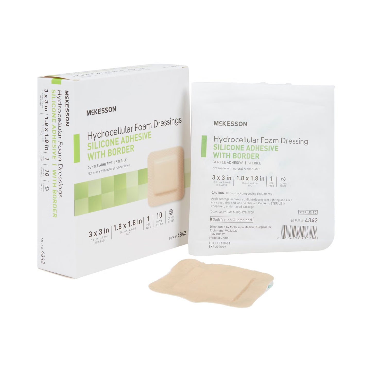 McKesson Silicone Adhesive with Border Silicone Foam Dressing, 3 x 3 Inch